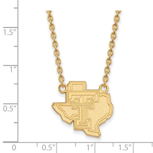 14k Yellow Gold Texas Tech U Lg Logo Pendant Necklace - Picture 2 of 4